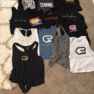 CycleBar Graphic Tank Tops in Black, White, and Gray